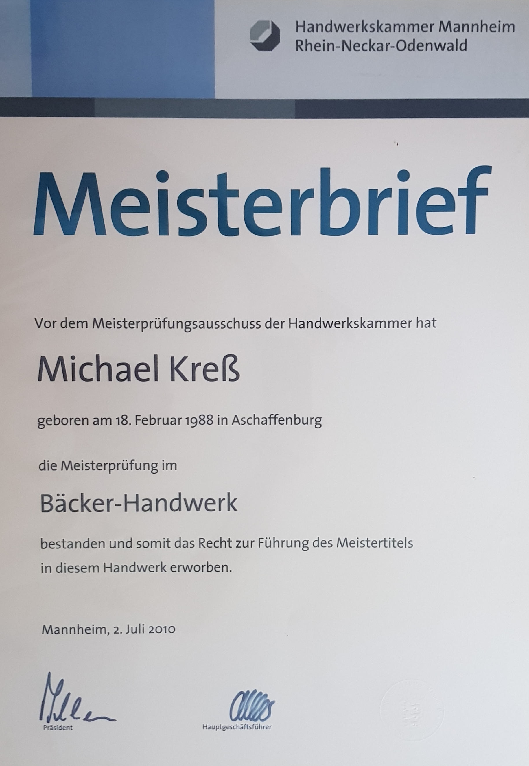 Meisterbrief Michael